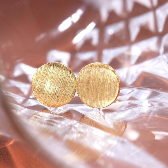 14K Gold Plated Sterling Silver Round Stud Earrings 9MM Classic Gift - Picture 3 of 5